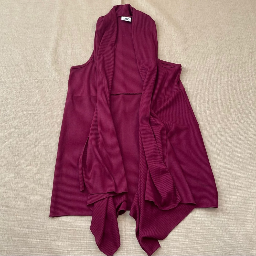 Cato Wine Sleeveless Waterfall Racerback Cardigan Vest